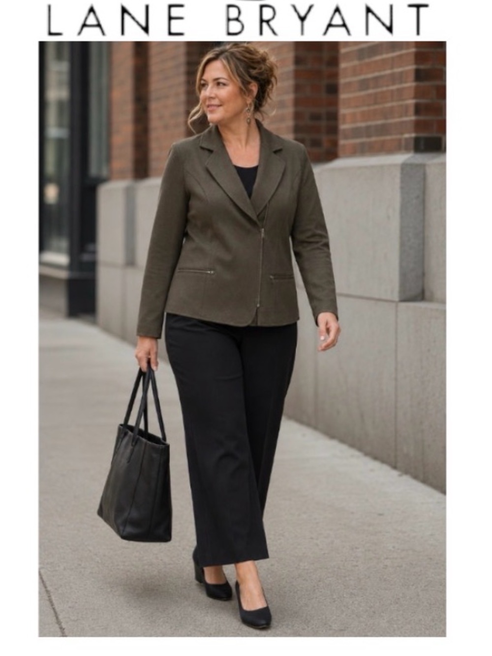 28W Lane Bryant Ponte Jacket in Olive Green with Asymmetric Front Zip